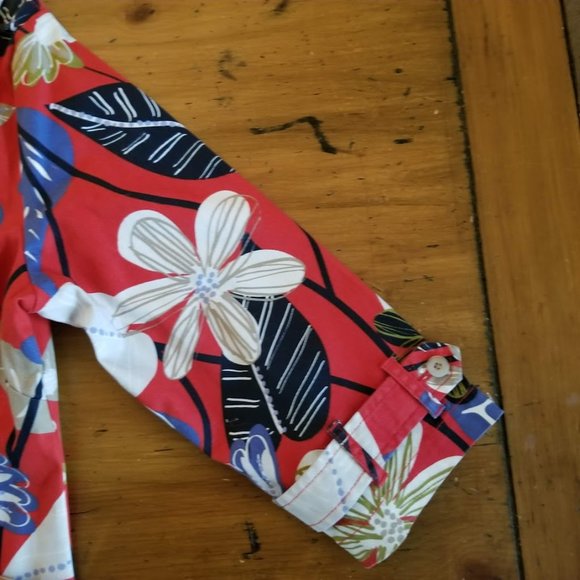 Westbound Sz M Red Floral Canvas Jacket Pockets 3/4 Sleeve Art to Wear Y2K - Picture 8 of 11